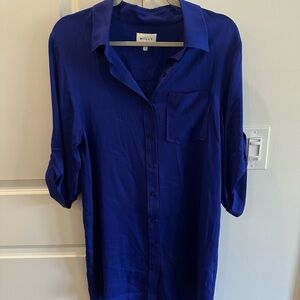 Milly Royal Blue Silk Button Down Dress - cobalt blue